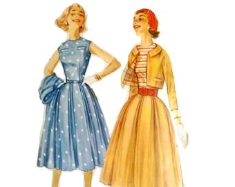 1950s Sundress Dress Pattern, Sleeveless, Round Neckline, Fit and Flare, Bust 31 32, Simplicity 2368, Size 11, Vintage Sewing Pattern