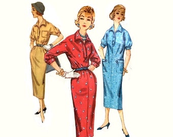 1950s Shirt Dress Pattern, Chemise, Wing Collar, Kimono Sleeves,  Bust 36, Size 16, Simplicity 2227, Womens Vintage Sewing Pattern