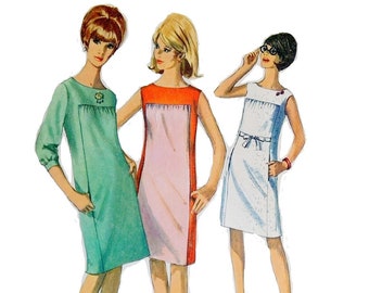 1960s Mod Dress Pattern, Sleeveless, Round Neckline, Bust 34, Size 14,Simplicity 6493, Vintage Sewing Pattern