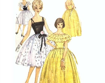 1960s Evening Gown Pattern, Debutante Gown, Capelet, Full Skirt Dress,  Bust 31 32, Juniors Size 11, Simplicity 3822, Vintage Sewing Pattern