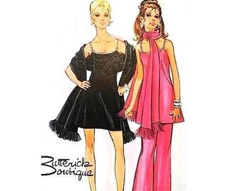 1960s Slip Dress Pattern, Matching Stole Pattern, Mod Mini Dress pattern, Sleeveless, Bust 34, Size 12, Butterick 5584, Vintage