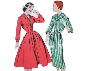 1950s Fit and Flare Dress Pattern, Shirtwaist Dress, Notched Collar, V Neckline, FF, Bust 32 Size 12 Butterick 8322 Vintage Sewing Pattern