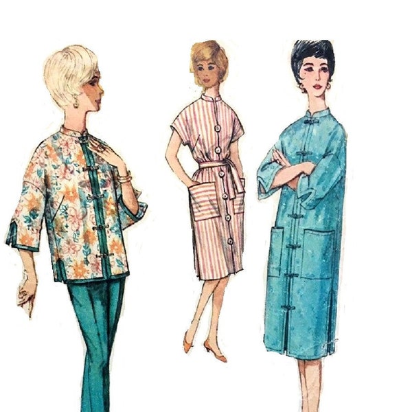 1960s Misses Patio Dress Pattern, Robe Pattern, Chinese Robe, Mandarin Collar, Bust 36, Size 16, Simplicity 4233, Vintage Sewing Pattern