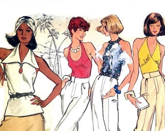 1970s Halter Top Pattern, Sleeveless, Deep V Neckline, Backless, Bust 32 33, Vogue 8599, Size 14, Bust 36, Vintage Sewing Pattern