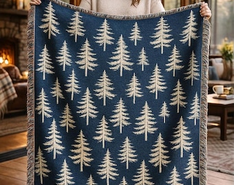 Christmas Forest Woven Blanket  Cozy Pine Tree Cabin Decor Throw | Winter Gift Idea  Rustic Lodge Sofa Blanket Aesthetic for Comfort luxury