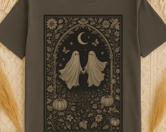 Vintage Witch Halloween T-Shirt, Witchy Moon Pumpkin Graphic Tee for Women, Spooky Gothic Aesthetic Shirt