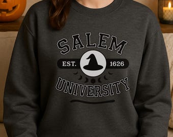 Salem University Sweatshirt, Witchy Halloween Pullover, Vintage Witch Crewneck, Spooky Cozy Fall Sweater for Women