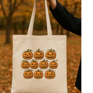 Halloween Pumpkin Tote Bag, Jack O Lantern Tote Bag, Canvas Reusable Tote, Spooky Cute Fall Tote, Trick or Treat Halloween Bag