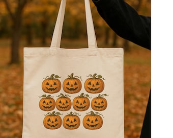Halloweenpumpa-tygväska, Jack O'Lantern-tygväska, återanvändbar tygväska i kanvas, läskig söt hösttygväska, bus-or-treat-Halloweenväska