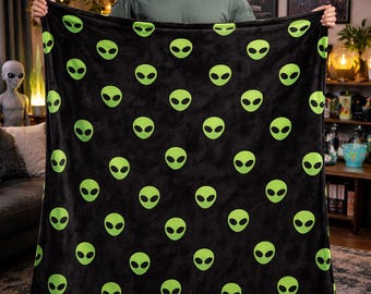 Couverture en velours extraterrestre vert néon, décoration de chambre esthétique science-fiction