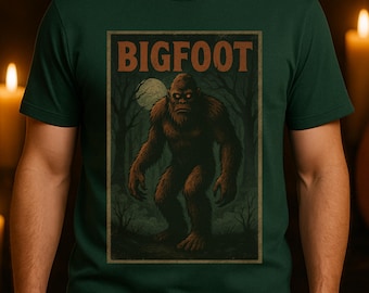Bigfoot Halloween T-Shirt for Men, Vintage Cryptid Graphic Tee, Spooky Forest Sasquatch Shirt, Scary Fall Shirt Gift Idea