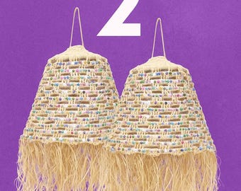 2er Set Handgeflochtener Lampenschirm aus Raffia für eine marokkanische Pailletten Pendelleuchte