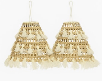 2er Set marokkanische gewebte Pendelleuchten - Boho Tassel Light