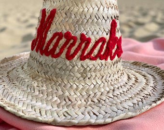 Personalized Moroccan Straw Hat: Embroidered Bachelorette Gift, Handmade