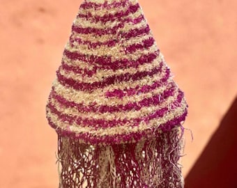 Handgefertigte marokkanische Raffia Pendelleuchte: Boho Woven Fransen Lampe