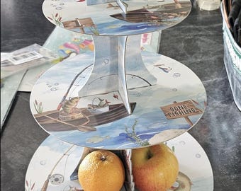 Fishing Themed 1st Birthday Decorations – 3 Tier Gone Fishing Cupcake Stand, One Party Cake Display, Summer Birthday Dessert Holder