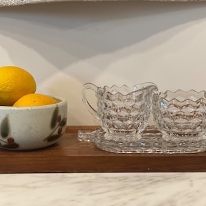 Vintage Fostoria ‘American’ Clear Glass Creamer & Sugar Set with Tray
