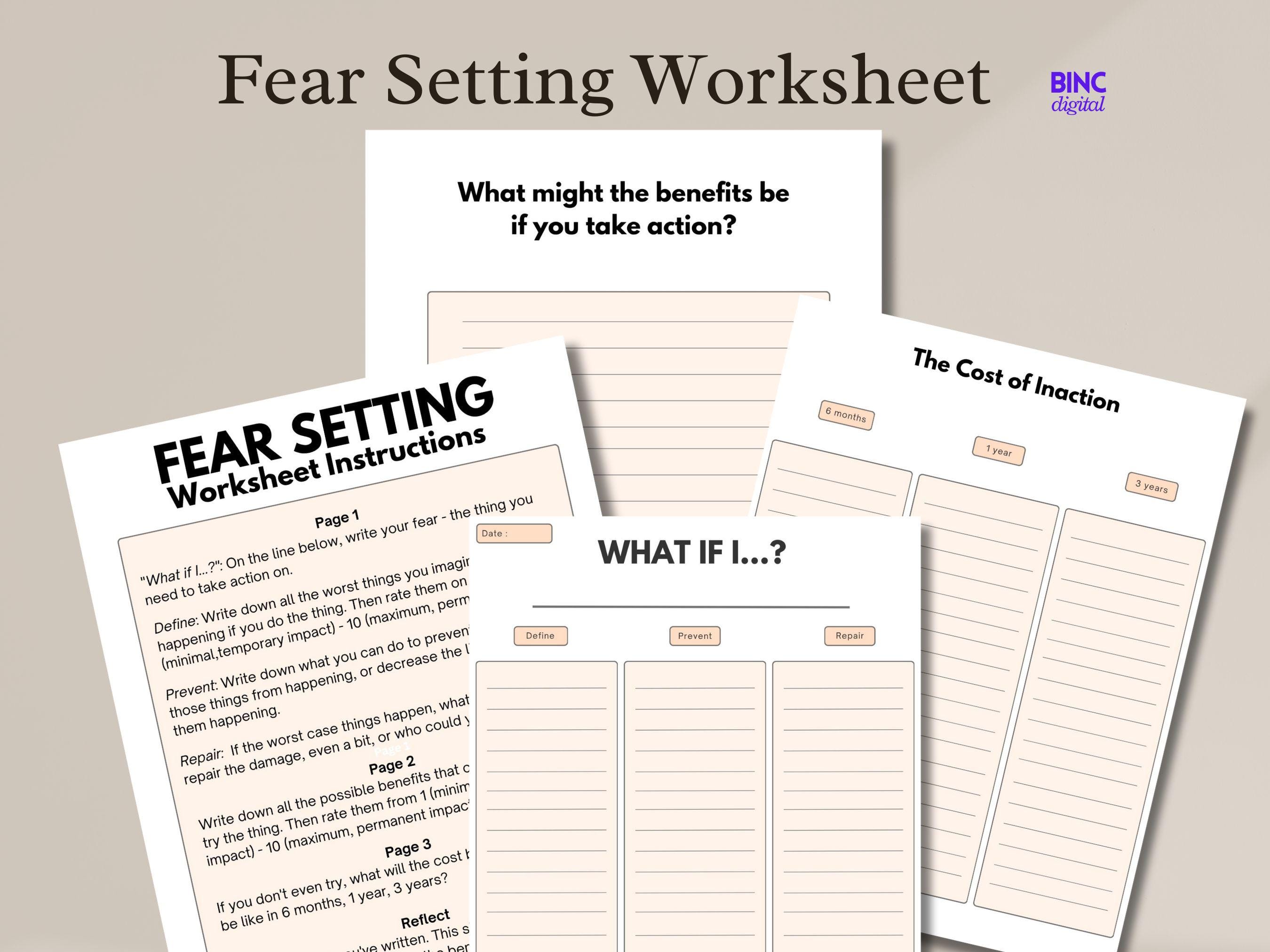 Fear Setting Worksheet: Printable Goal Setting PDF - Etsy