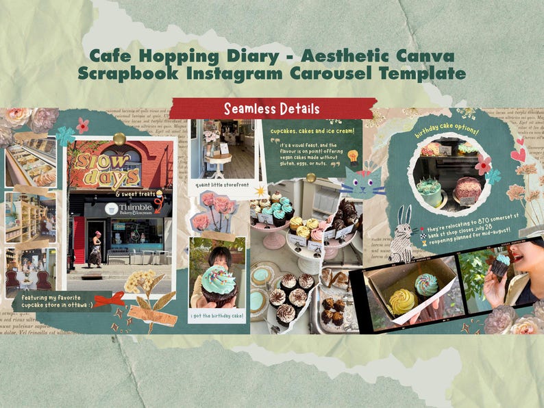 Aesthetic Scrapbook Instagram Seamless Carousel Canva Template, Cafe ...