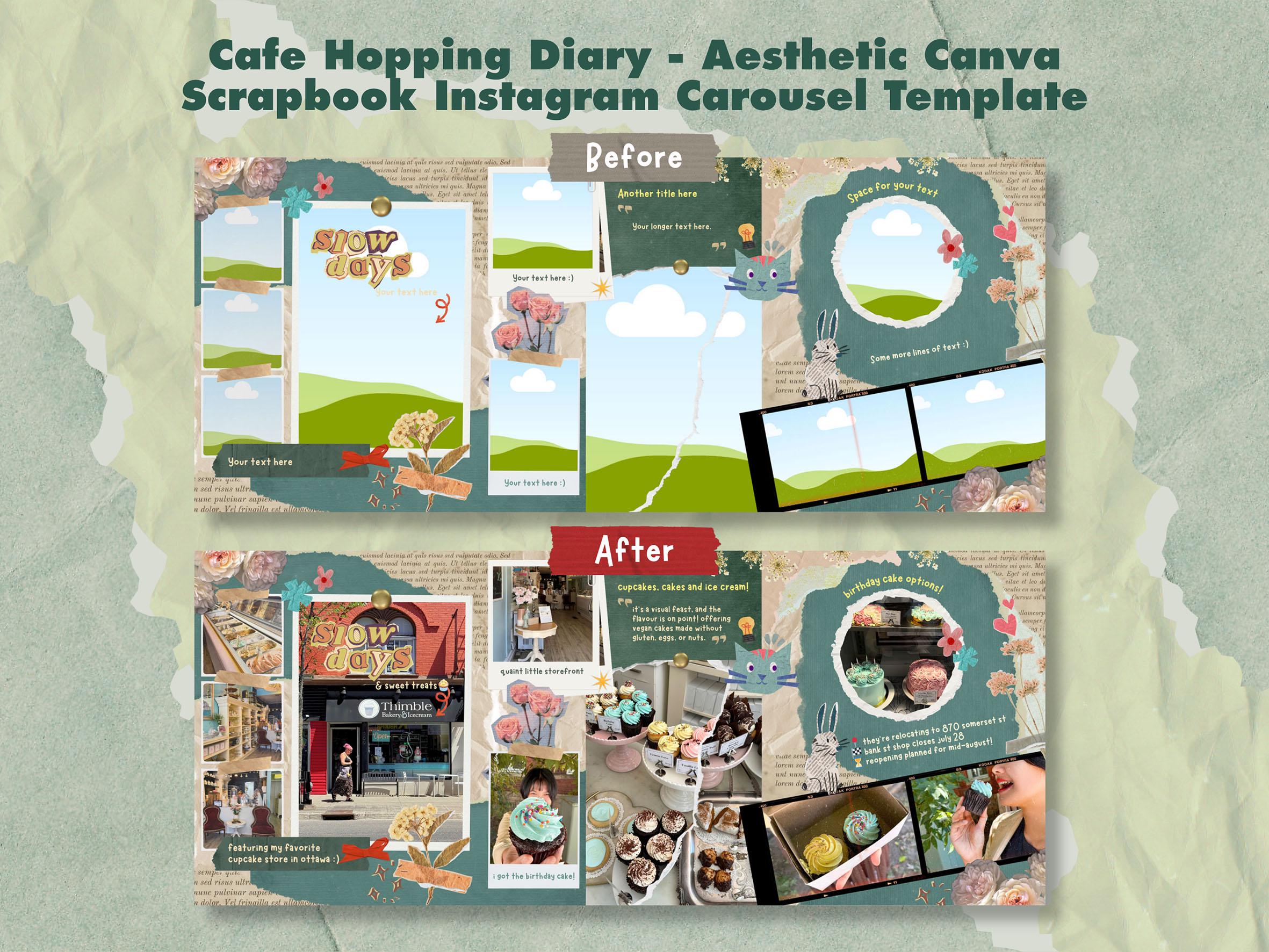 Aesthetic Scrapbook Instagram Seamless Carousel Canva Template, Cafe ...