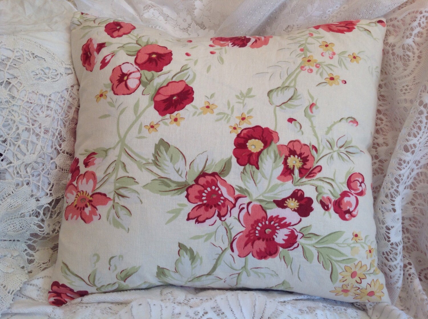 Red rose flower pillow cover Ballard Designs fabric Etsy