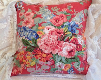 Save Darlene Markley 2-Red Ralph Lauren South Hampton BEACH HOUSE pillow cover BRIGHT and Gorgeous colors Rare one of a kind