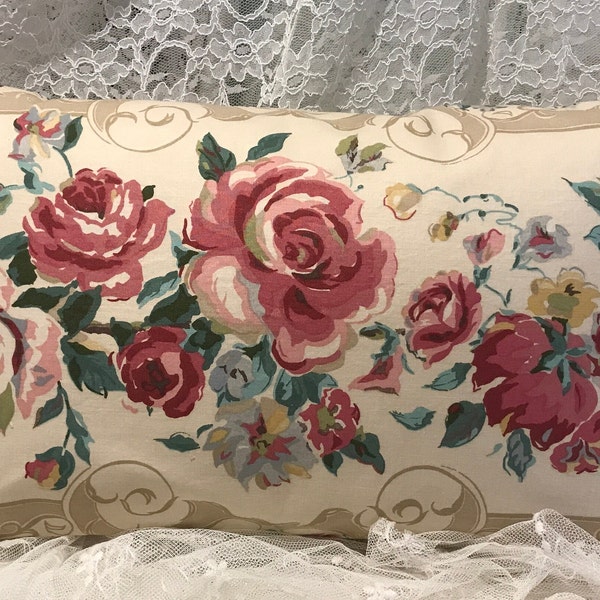 VINTAGE CABBAGE ROSE Pillow Cover Made from a lovely Vintage fabric