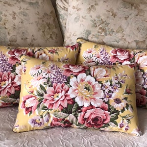 RALPH LAUREN pillow cover with ROMANTIC flowers vintage fabric Brooke lumbar pillow cover Yellow and pink floral rose print