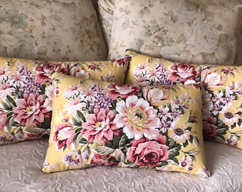 RALPH LAUREN pillow cover with ROMANTIC flowers vintage fabric Brooke lumbar pillow cover Yellow and pink floral rose print