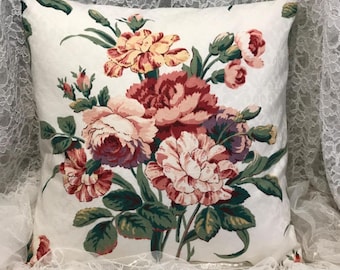 SPRING Flower Pillow Cover PINK and WHITE Vintage Jacquard fabric