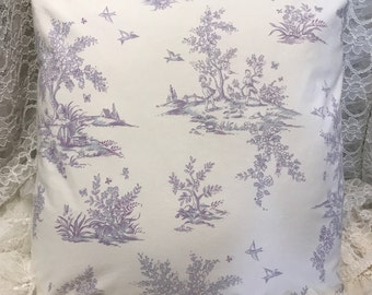 Simply SHABBY CHIC pillow Cover white and Lavender TOILE pillow cover Purple and white toile