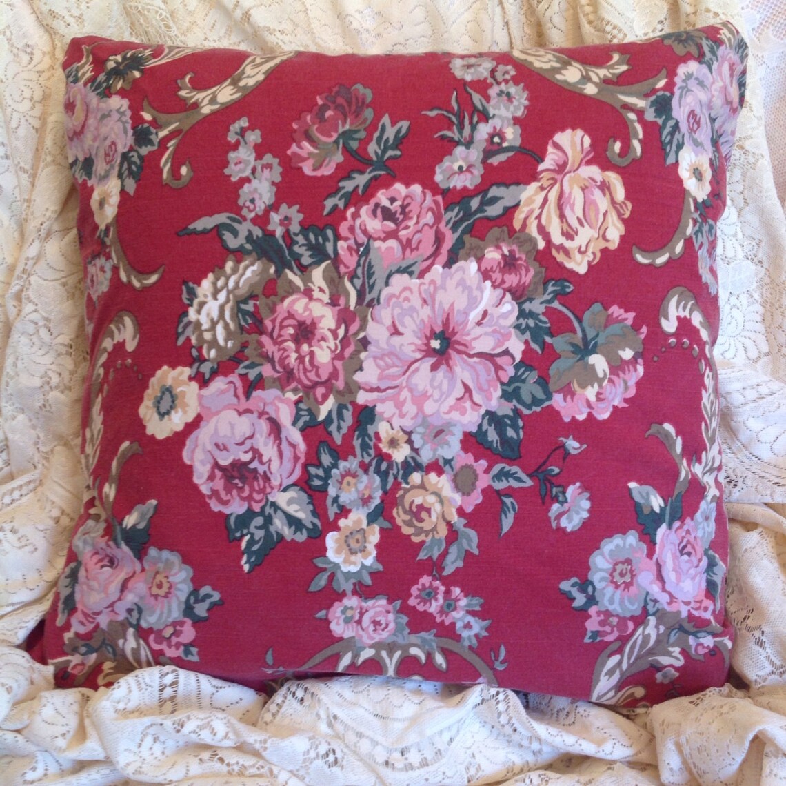 Ralph Lauren pillow cover Red Marseilles pattern with Pink Etsy