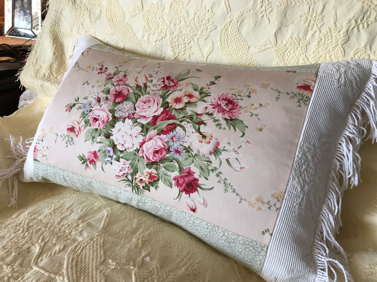 Shabby Chic PILLOW COVER Roses With Cottage Flowers Etsy
