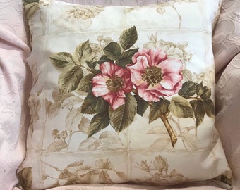 PINK Cabbage Rose pillow cover Hand painted roses Fabric from Venice Italy