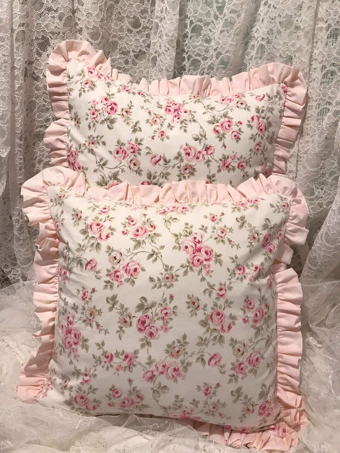 SHABBY CHIC Pillow Covers With Ruffles Set of 2 RETIRED Print Etsy