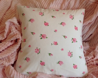 VINTAGE Shabby Style PILLOW COVER pink and white pillow rose floral Cotton cover all cotton poplin