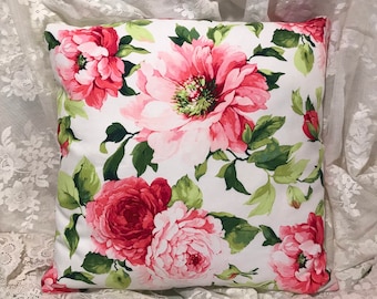 WAVERLY Cabbage rose Pillow Cover PEONIES and ROSEs Bright Spring colors