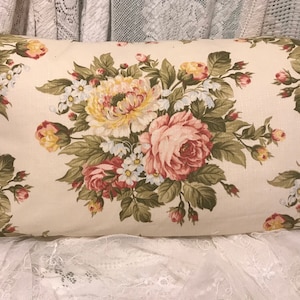 SHABBY CHIC Pillow Cover ROMANTIC Cottage Roses in Sweet Colors lumbar pillow yellow and pink floral