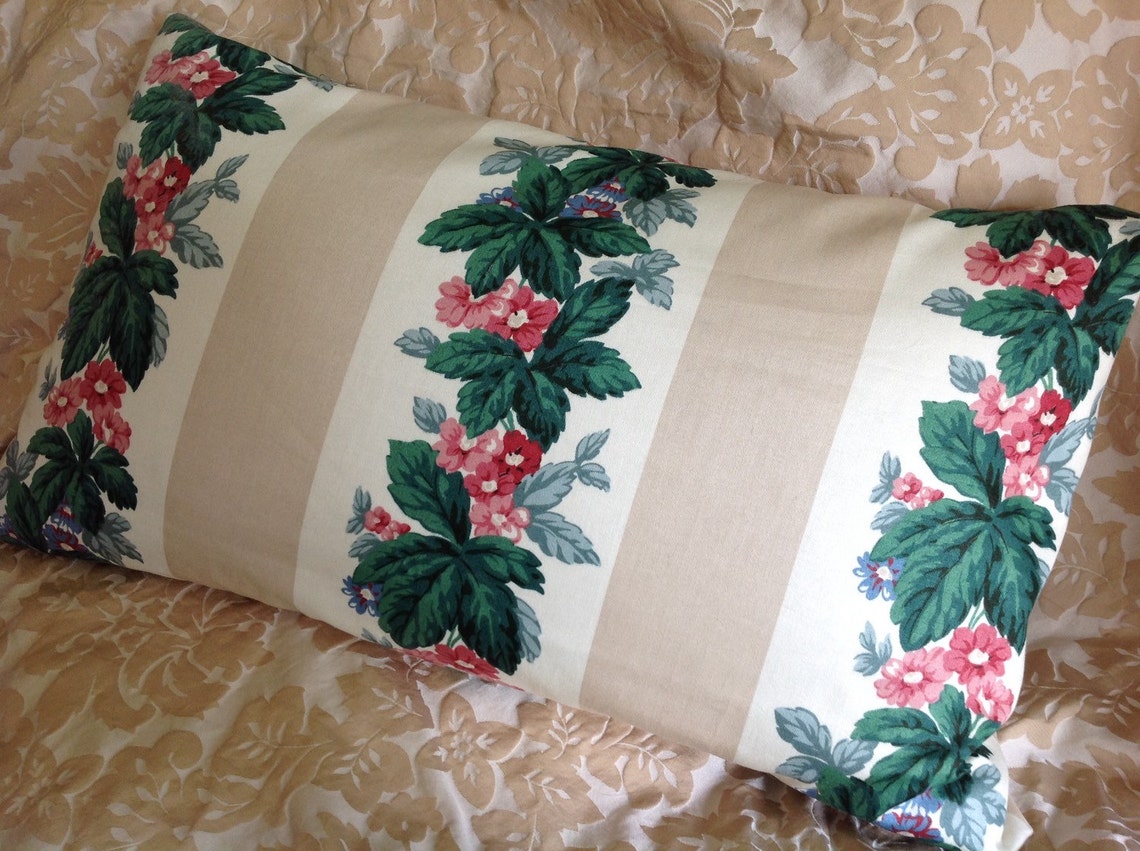 Vintage Waverly Pillow Cover Lovely Flower Garland and Striped Etsy