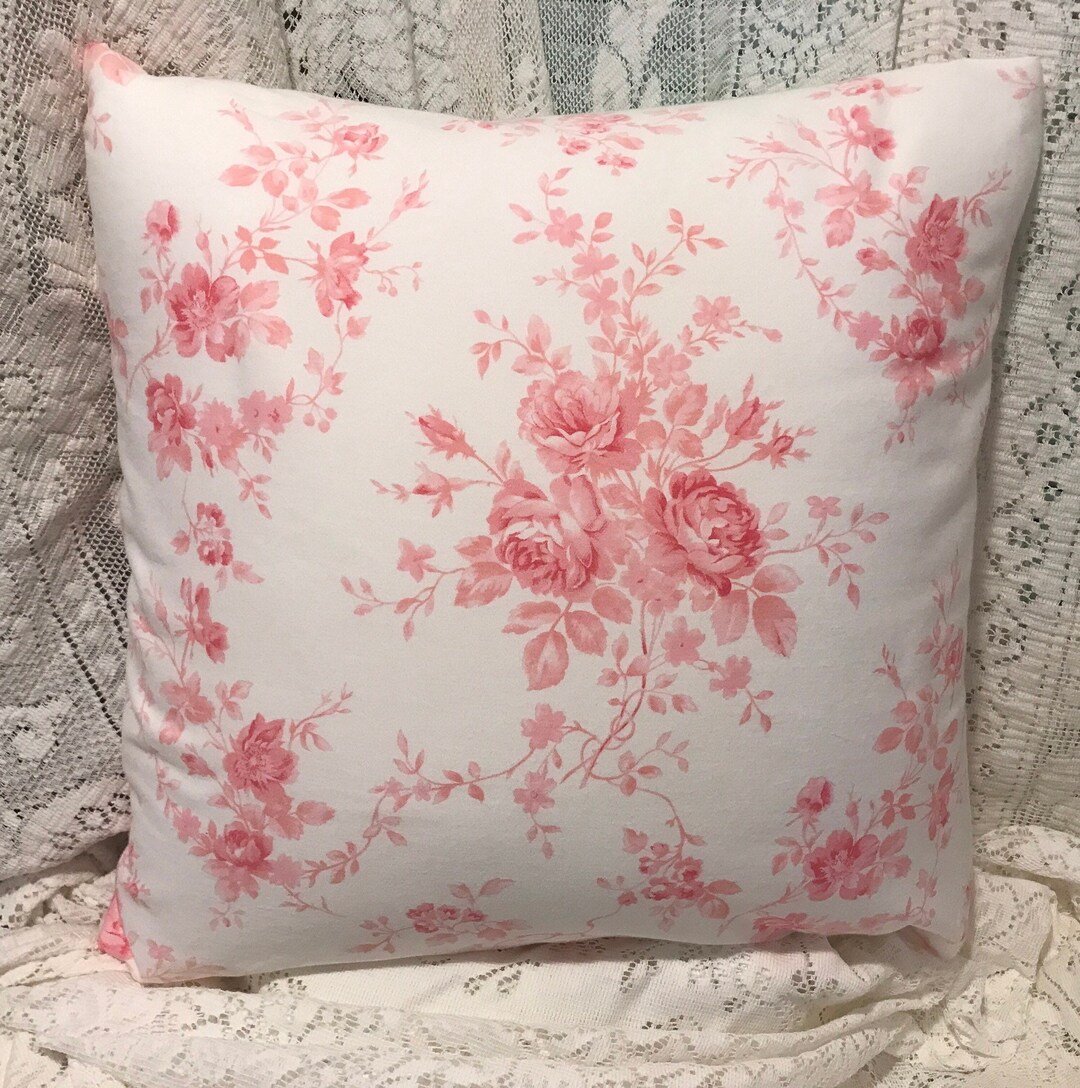 RALPH LAUREN Pillow Cover a White With Pink Roses Etsy