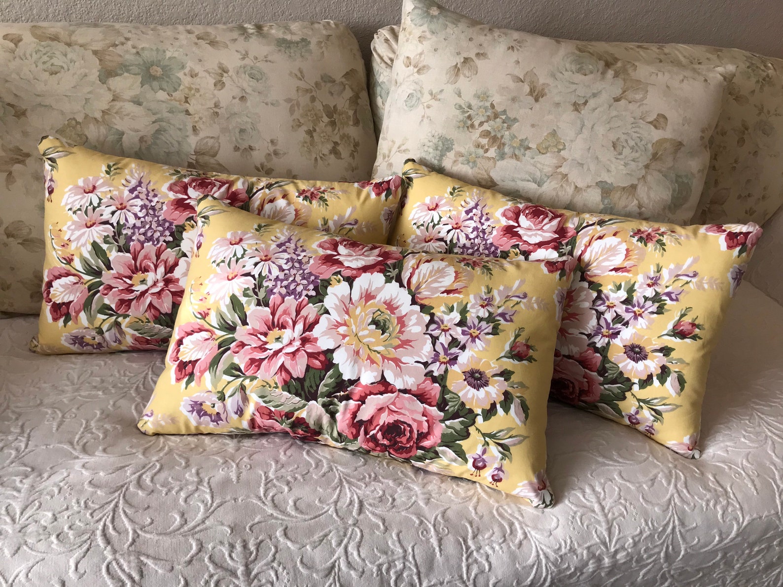 RALPH LAUREN Pillow Cover With ROMANTIC Flowers Vintage Fabric Etsy