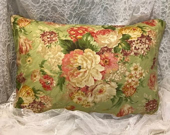 BRIGHT Spring green floral pillow Cover GORGEOUS COLORS Beautiful Jacquard fabric Vintage Fabric lumbar pillow