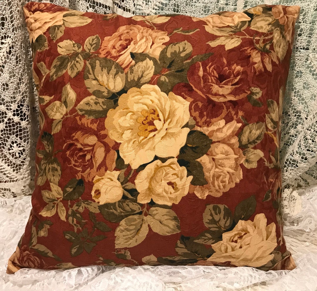 Stunning CABBAGE ROSE GARDEN Pillow Cover Fall Colors Etsy