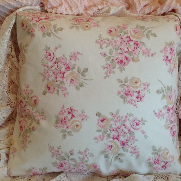 RARE Simply Shabby Chic pillow cover Rachel Ashwell pink roses on white poplin
