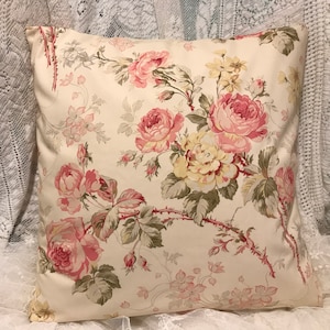 Shabby Chic style Pillow Cover Lovely Cabbage Roses Pink and green shabby colors