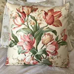 SPRING TULIPS Pillow Cover GORGEOUS Vintage fabric with lovely Parrot tulips