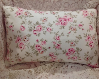 Shabby Chic Pillow COVER pink and white ROSEBUD pattern RETIRED hard to find Poplin fabric Lumbar