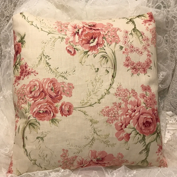 FRENCH COUNTRY Pillow Cover LINEN Cabbage Roses Shabby Chic Colors