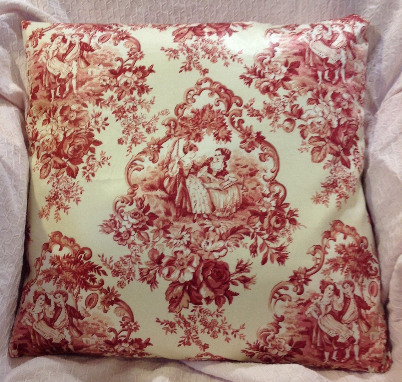 Red Toile PILLOW COVER romantic print Chintzpolished cotton Etsy