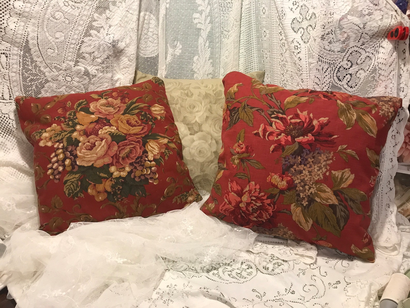 Vintage WAVERLY PILLOW Cover Rich FALL Colors Lovely Floral Etsy